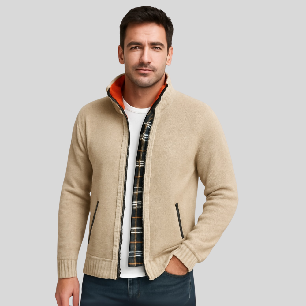 Mens Jacket with High Collar and Front Zip - BritishMode