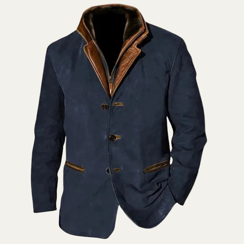 Mens Suede Blazer Tailored Fit Contrast Collar