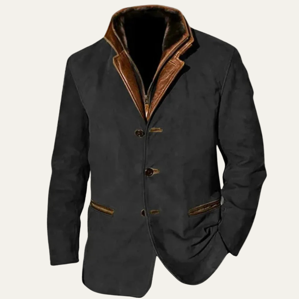 Mens Suede Blazer Tailored Fit Contrast Collar