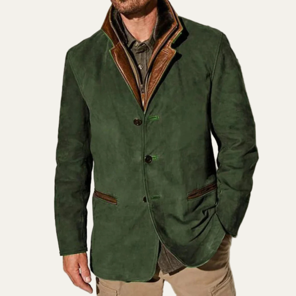 Mens Suede Blazer Tailored Fit Contrast Collar