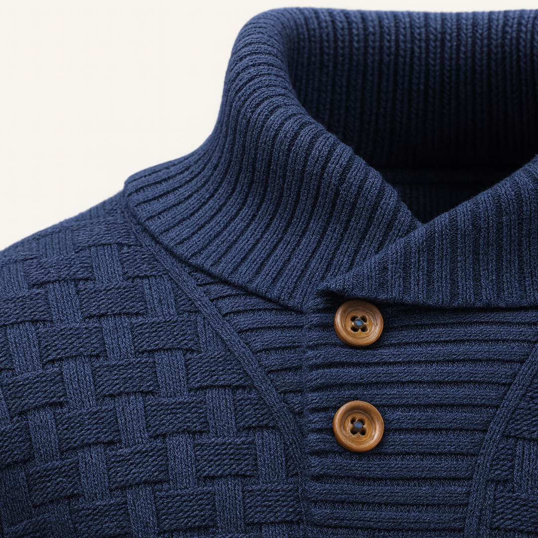 Mens Knit Sweater Textured Basketweave Shawl Collar