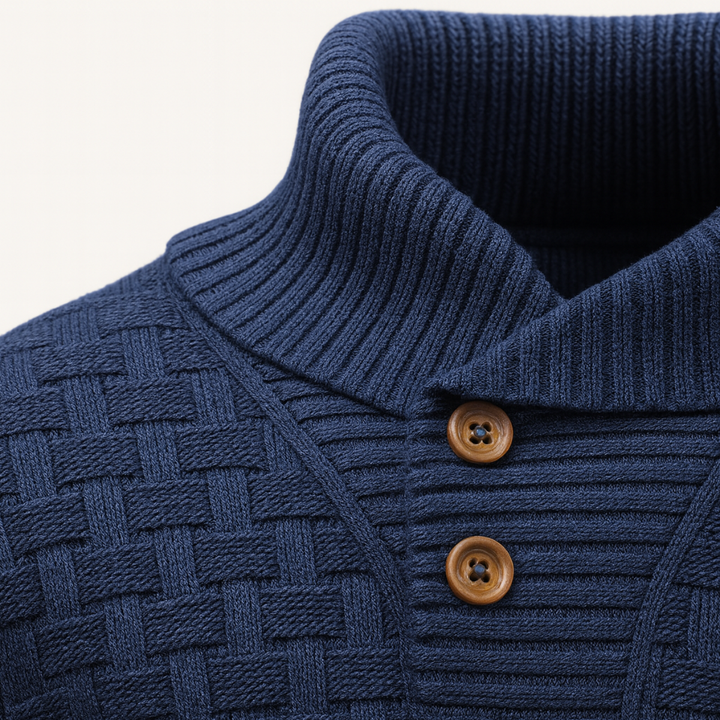 Mens Knit Sweater Textured Basketweave Shawl Collar