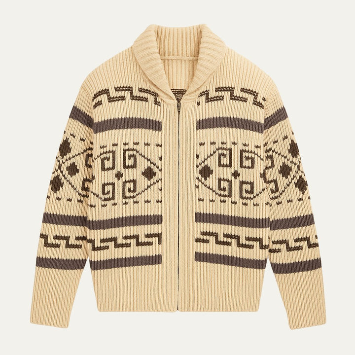 Mens Zip Cardigan with Shawl Collar Southwestern Pattern