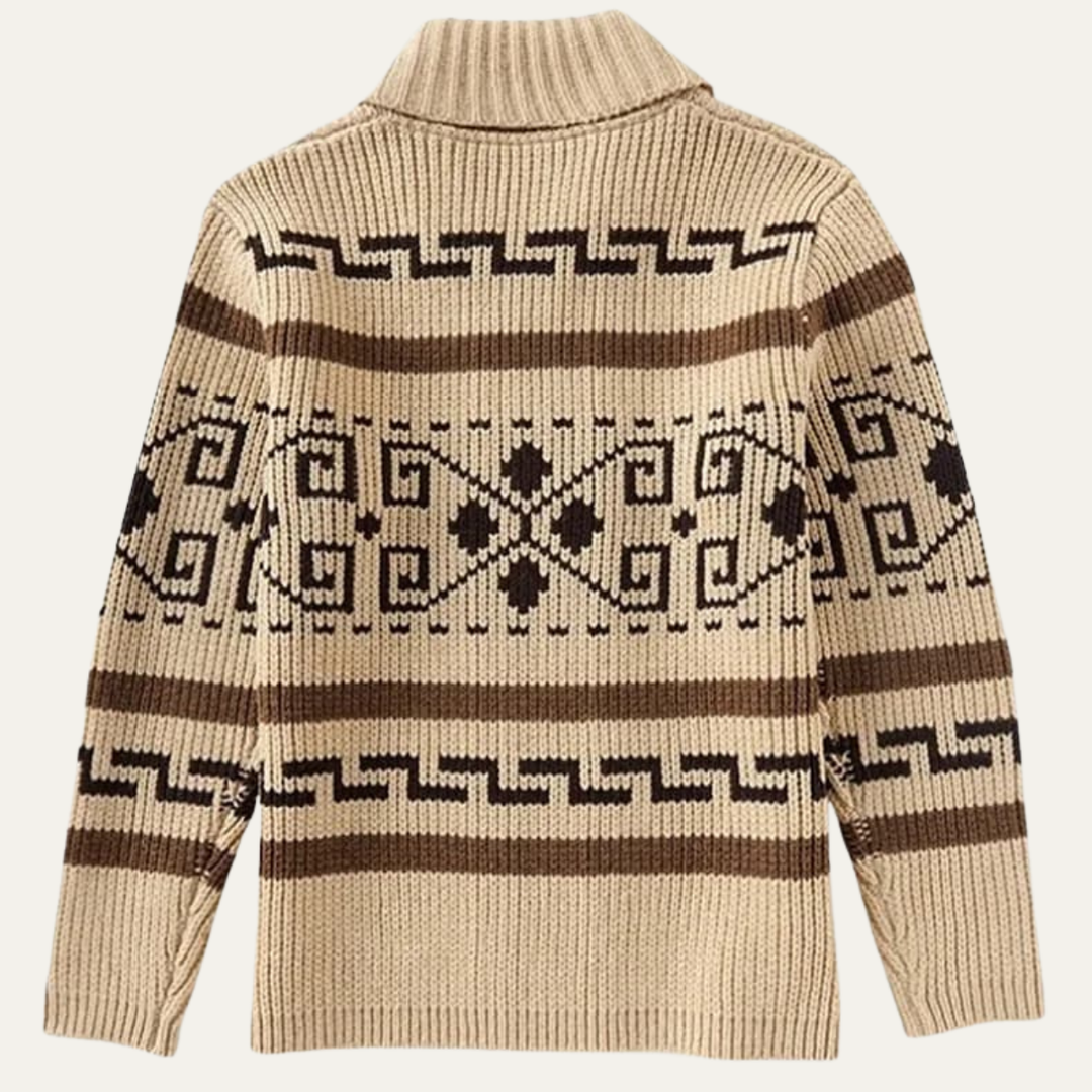 Mens Wool Blend Cardigan Shawl Collar Aztec Pattern