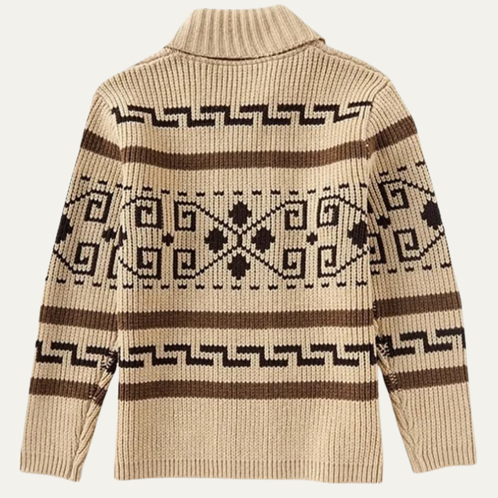 Mens Wool Blend Cardigan Shawl Collar Aztec Pattern