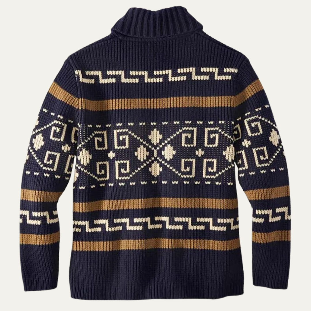 Mens Wool Blend Cardigan Shawl Collar Aztec Pattern