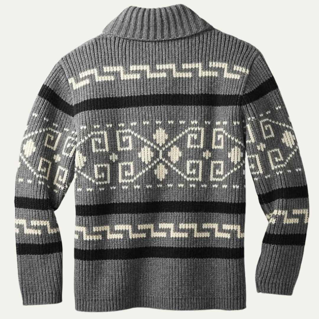 Mens Zip Cardigan with Shawl Collar Southwestern Pattern