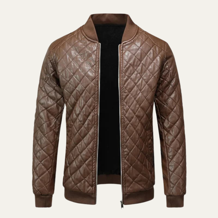 Mens Quilted Leather Bomber Jacket Insulated Warm Fit - BritishMode