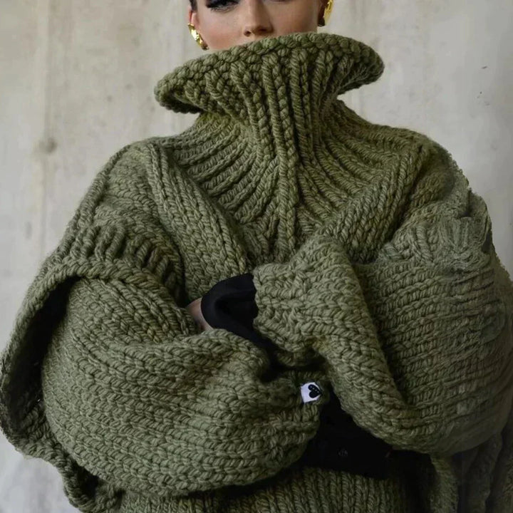 Womens Oversized Turtleneck Sweater Cozy Knit