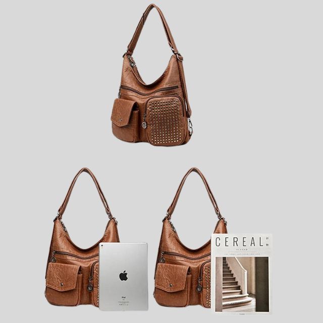 Unisex Leather Backpack Studded Compact Travel and School