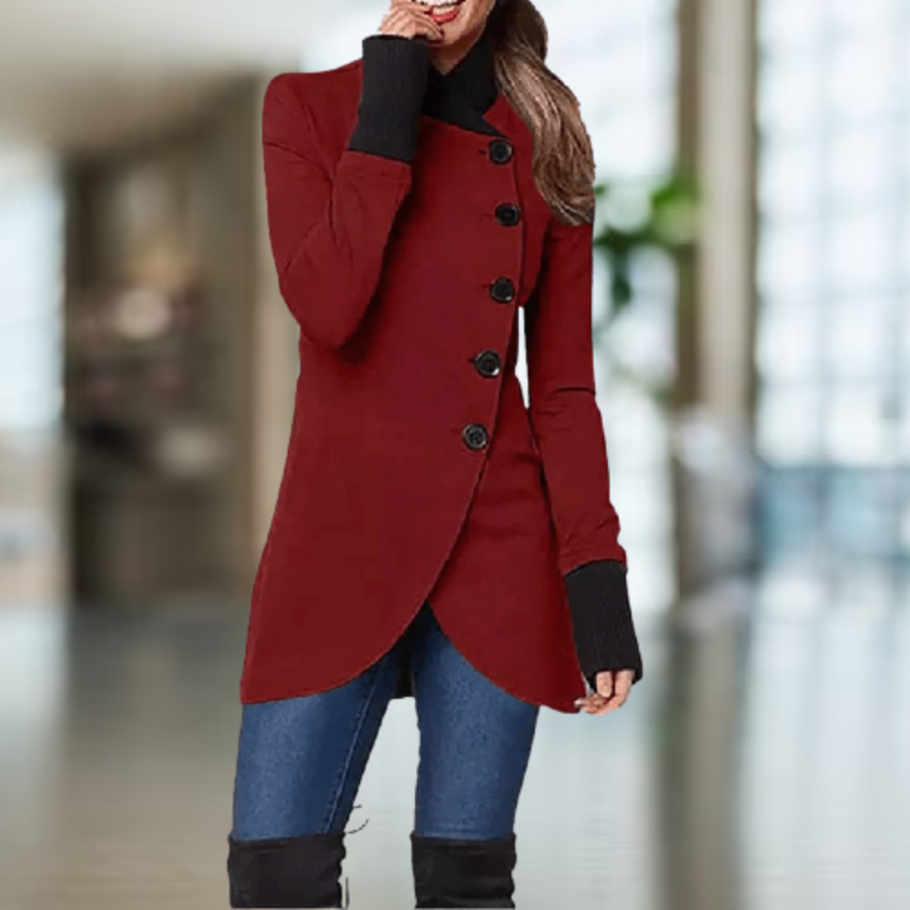 Womens Asymmetric Coat Wool Blend Comfortable Fit