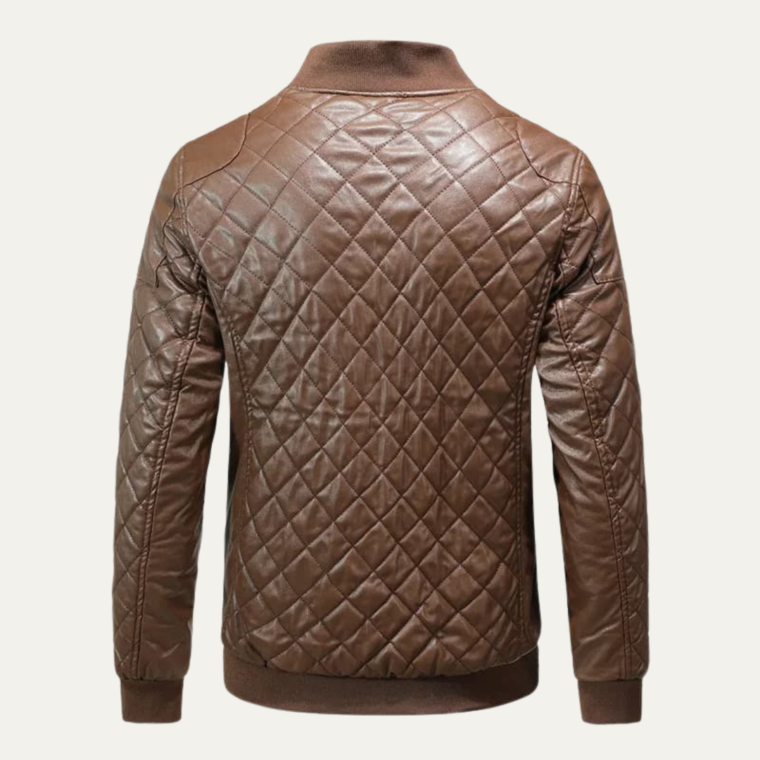 Mens Quilted Leather Bomber Jacket Insulated Warm Fit