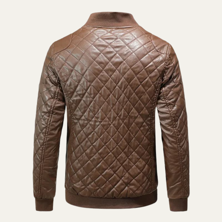 Mens Quilted Leather Bomber Jacket Insulated Warm Fit