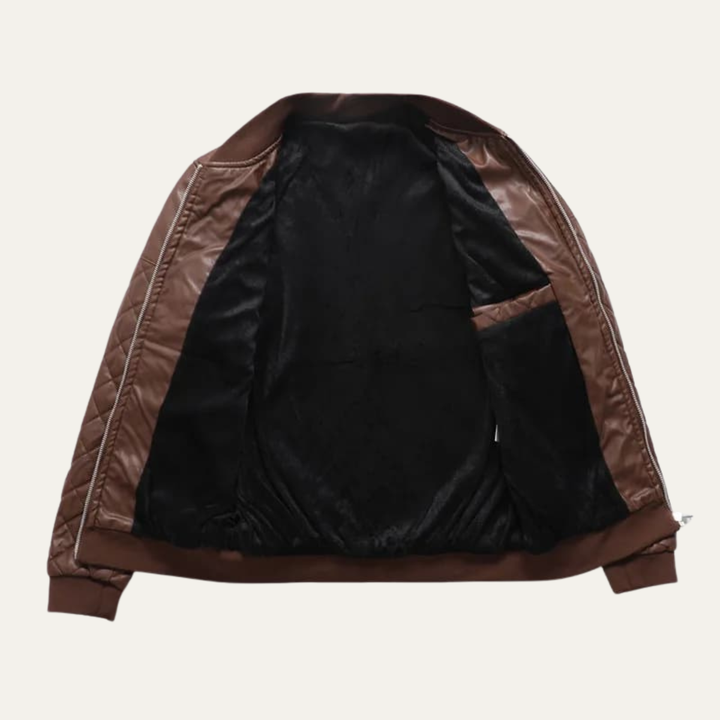 Mens Quilted Leather Bomber Jacket Insulated Warm Fit