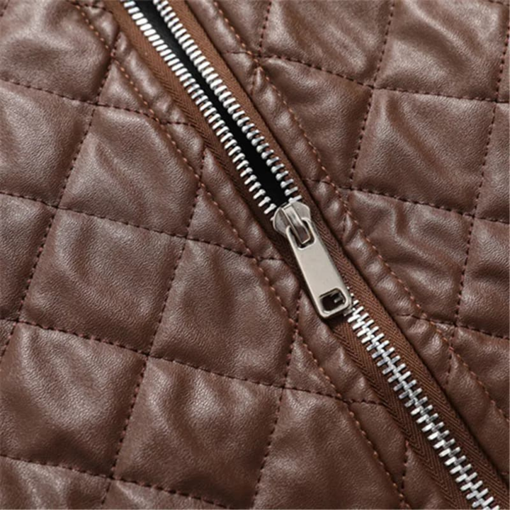 Mens Quilted Leather Bomber Jacket Insulated Warm Fit