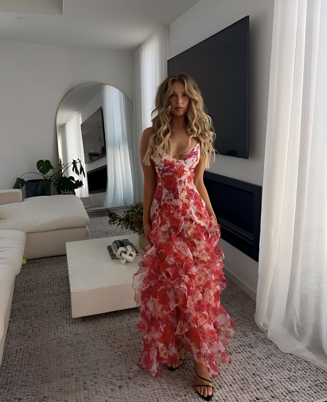 Womens Long Dress Floral Pattern Lightweight Fit - BritishMode