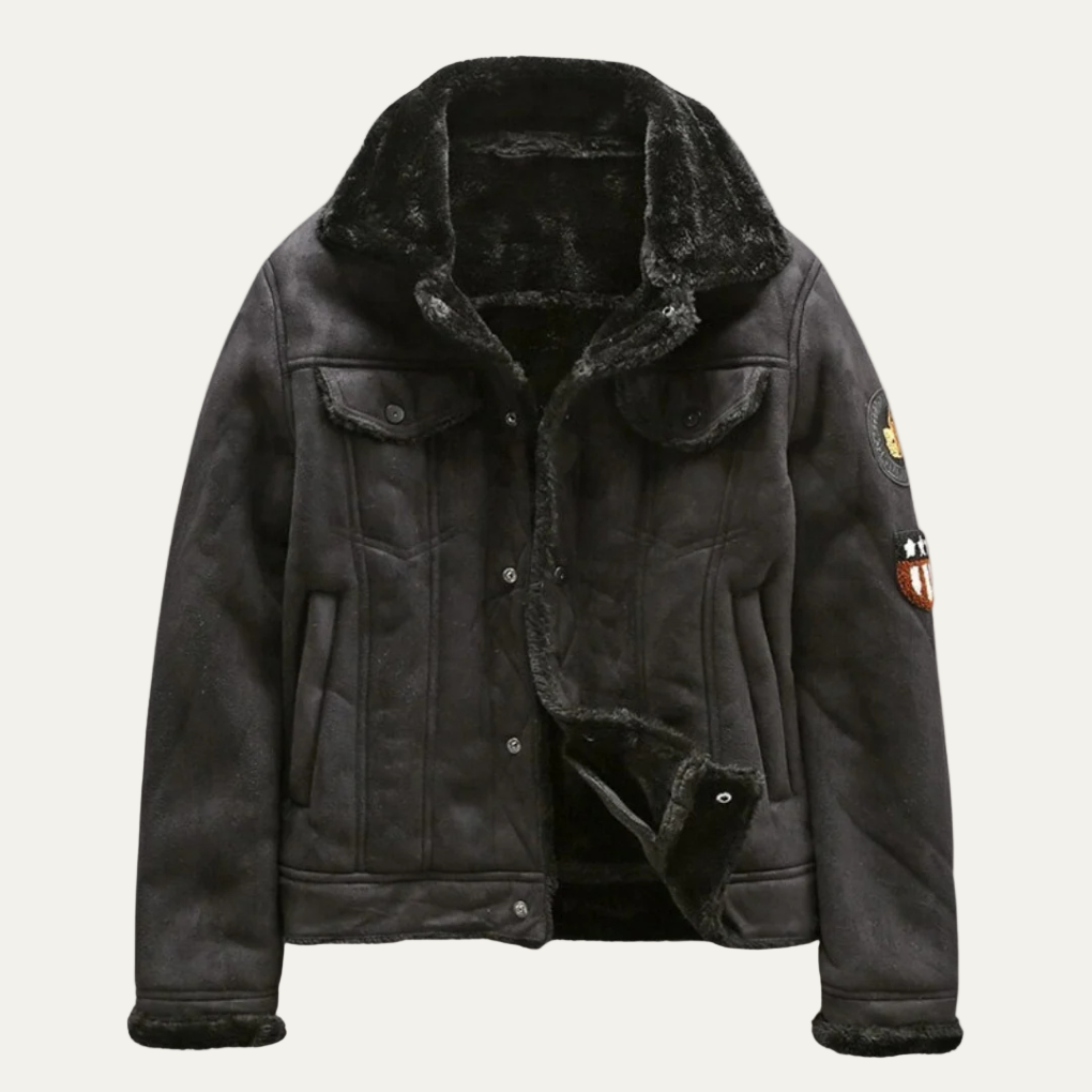 Mens Suede Trucker Jacket with Shearling Lining - BritishMode