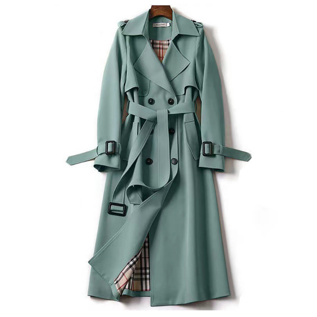 Womens Long Trench Coat with Belt Classic Fit