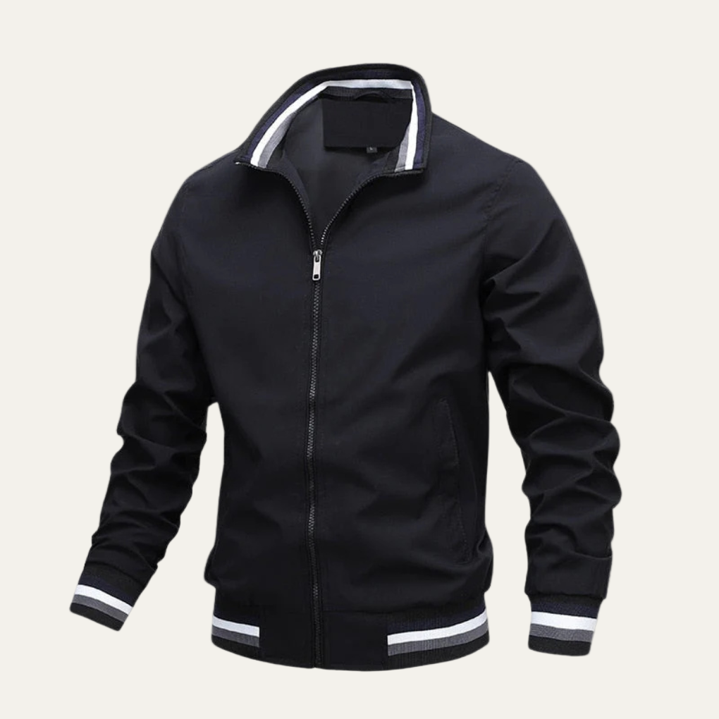 Mens Bomber Jacket Ribbed Trim Sporty Style