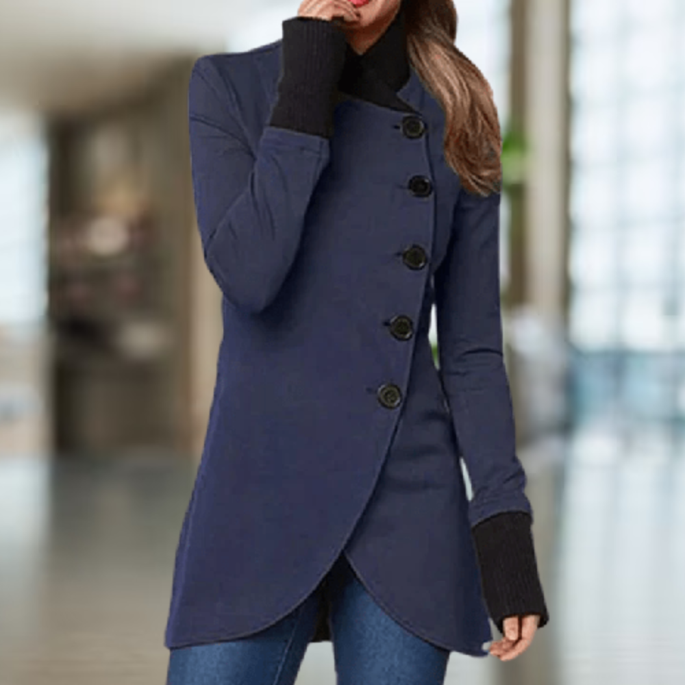 Womens Asymmetric Coat Wool Blend Comfortable Fit - BritishMode