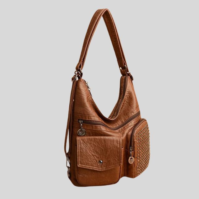 Unisex Leather Backpack Studded Compact Travel and School
