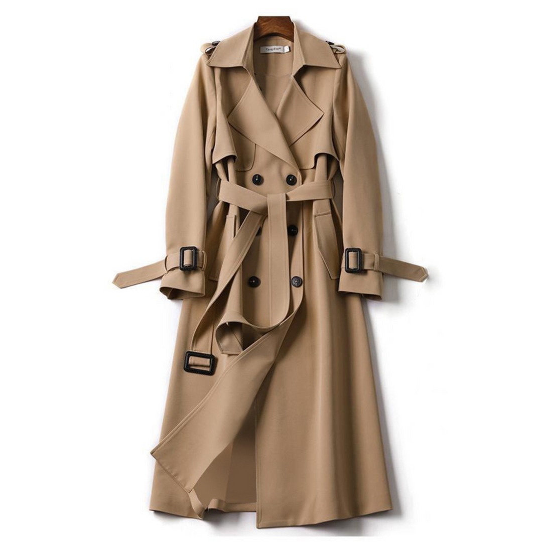 Womens Long Trench Coat with Belt Classic Fit - BritishMode