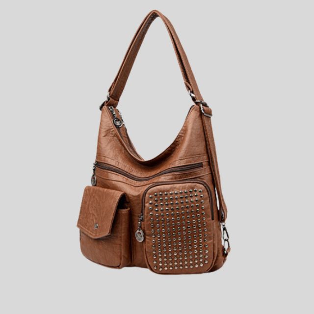 Unisex Leather Backpack Studded Compact Travel and School
