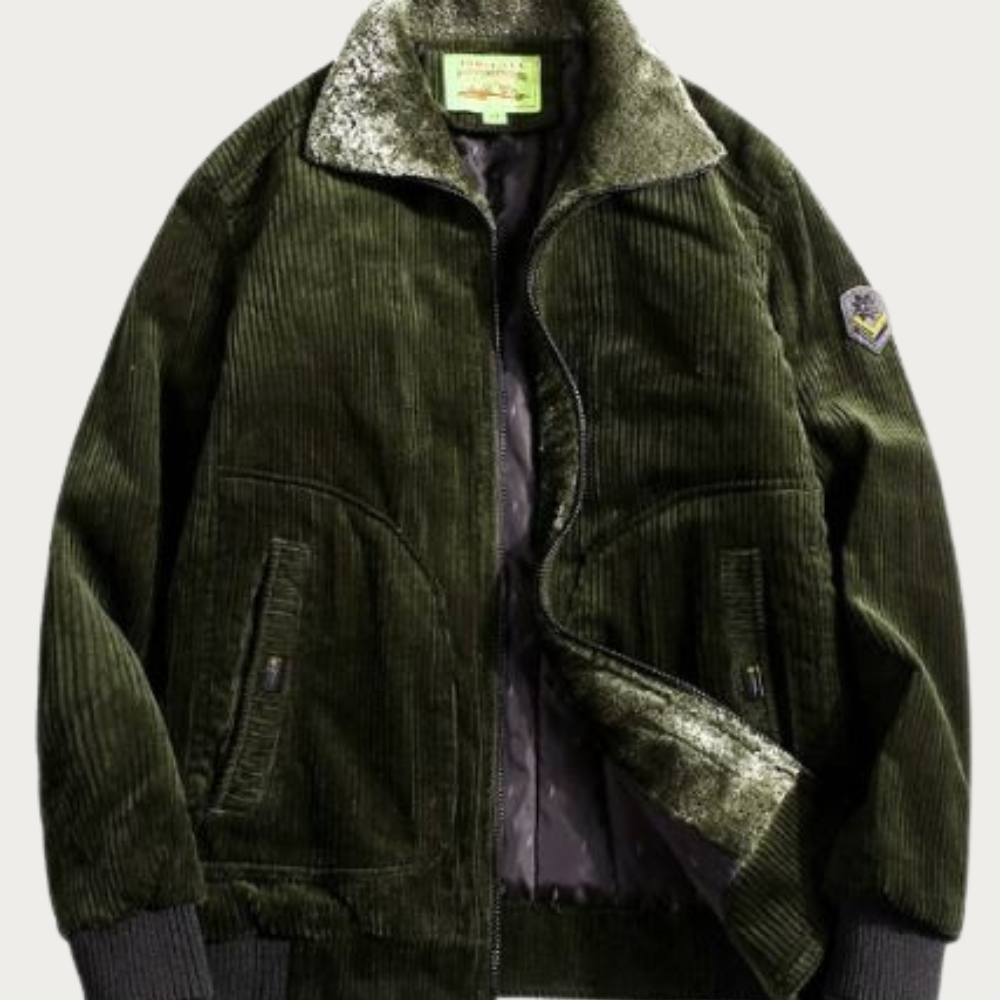 Mens Corduroy Bomber Jacket with Fur Collar Winter Style
