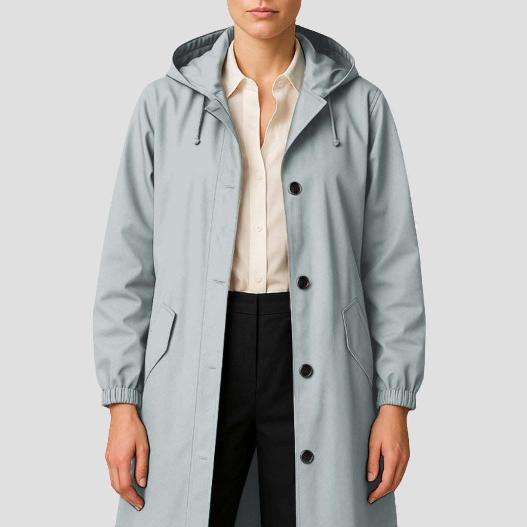 Womens Mid-Length Raincoat with Hood Sleek Fit