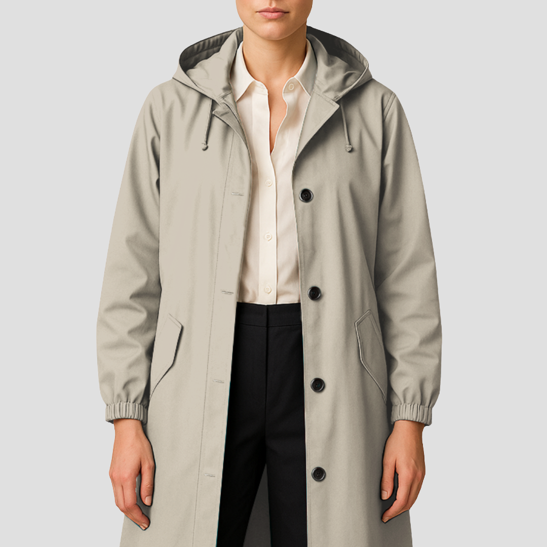 Womens Mid-Length Raincoat with Hood Sleek Fit