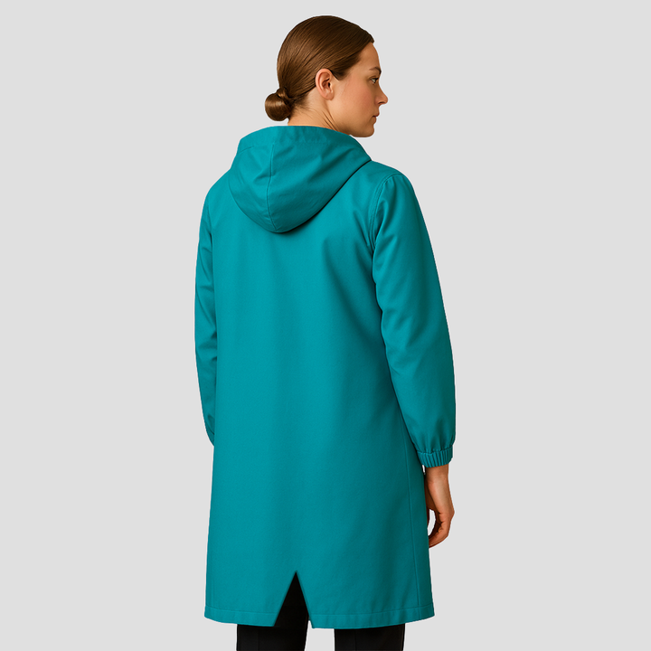 Womens Mid-Length Raincoat with Hood Sleek Fit