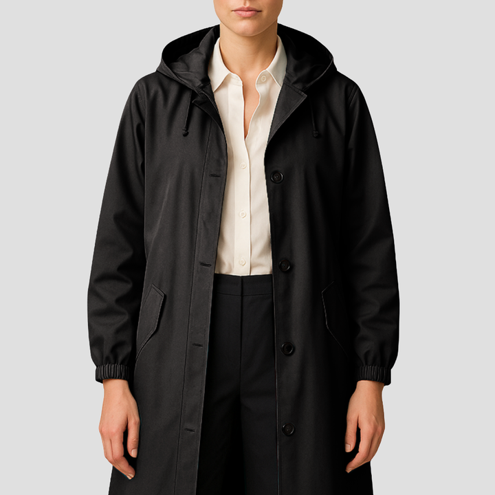 Womens Mid-Length Raincoat with Hood Sleek Fit