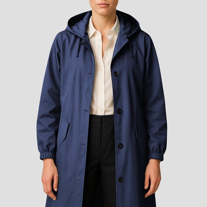 Womens Mid-Length Raincoat with Hood Sleek Fit
