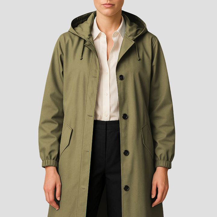 Womens Mid-Length Raincoat with Hood Sleek Fit