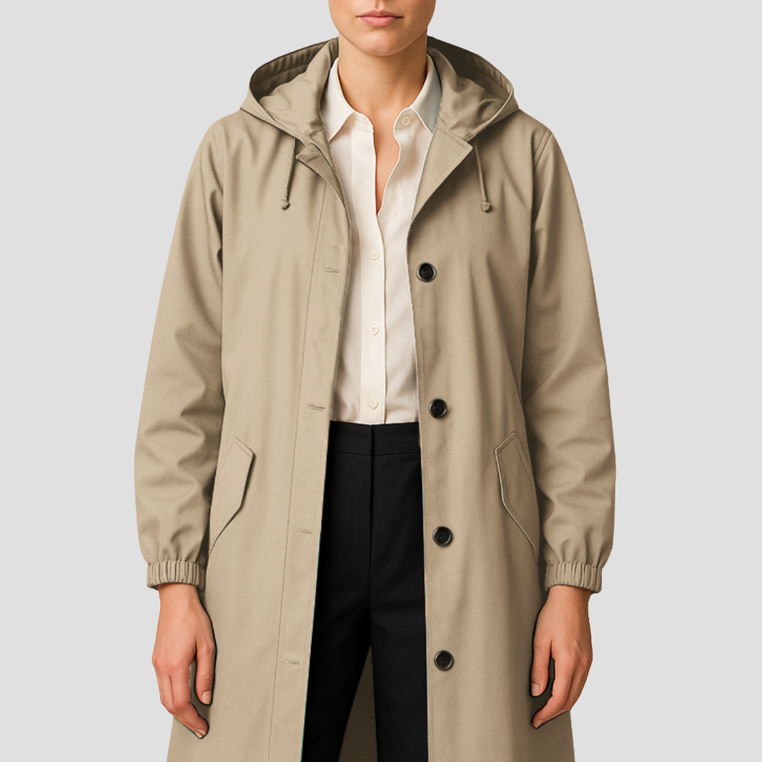 Womens Mid-Length Raincoat with Hood Sleek Fit