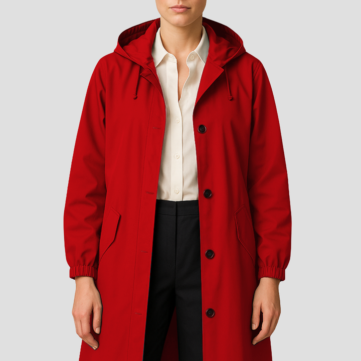 Womens Mid-Length Raincoat with Hood Sleek Fit
