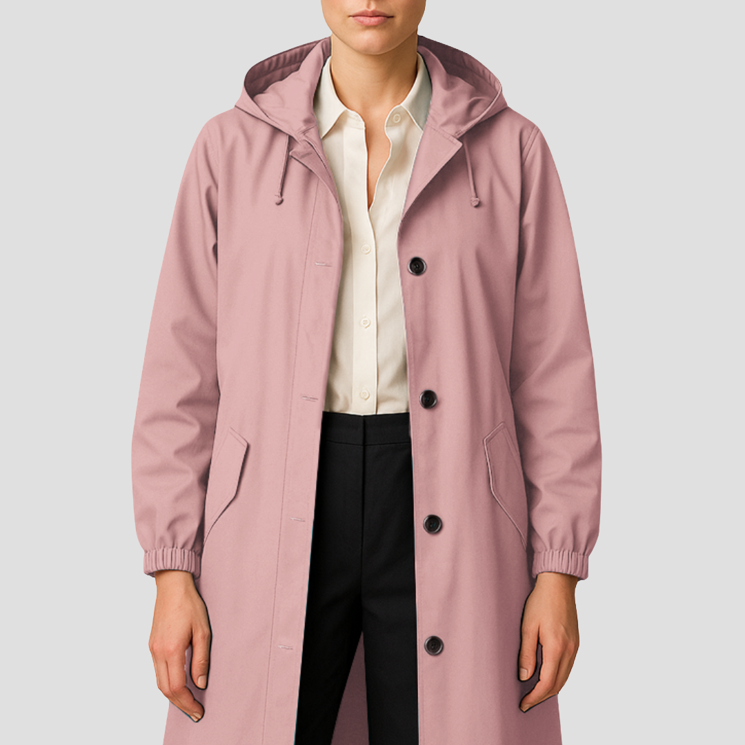 Womens Mid-Length Raincoat with Hood Sleek Fit