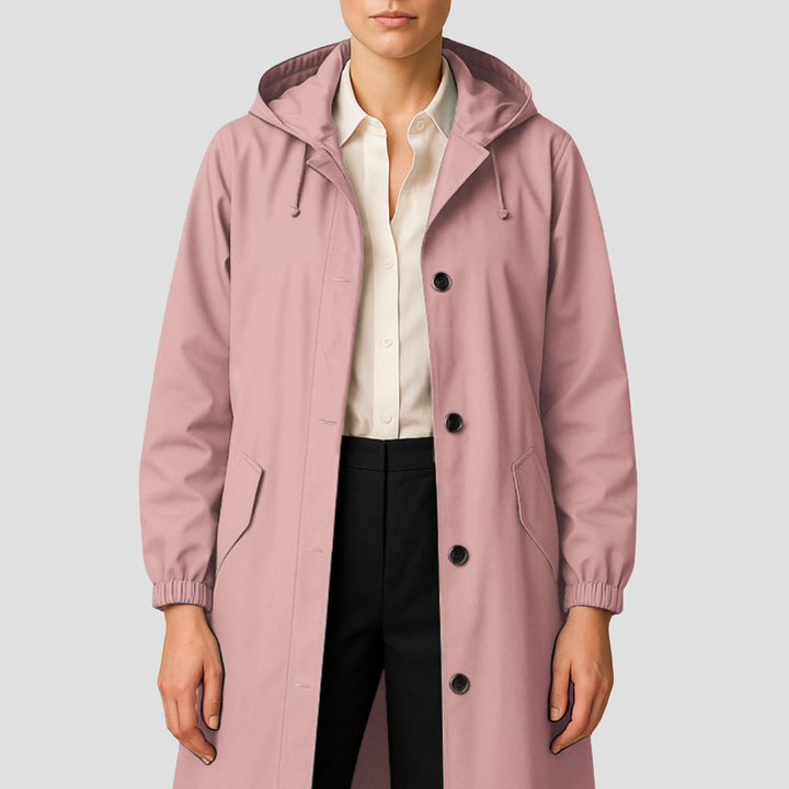 Womens Mid-Length Raincoat with Hood Sleek Fit