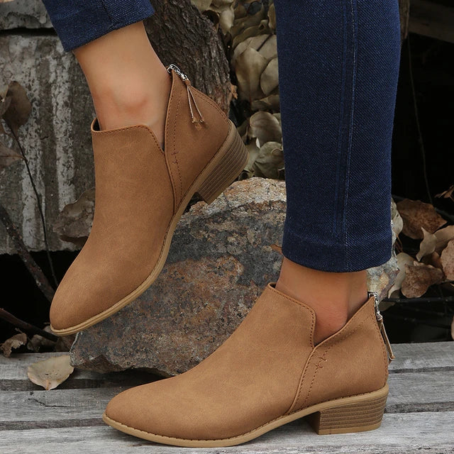 Womens Suede Ankle Boots with Low Heel Comfortable Fit - BritishMode
