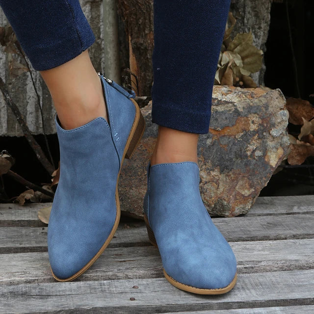 Womens Suede Ankle Boots with Low Heel Comfortable Fit