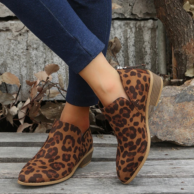 Womens Suede Ankle Boots with Low Heel Comfortable Fit