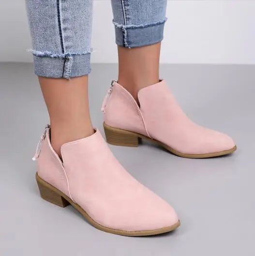 Womens Suede Ankle Boots with Low Heel Comfortable Fit
