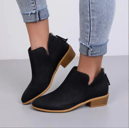 Womens Suede Ankle Boots with Low Heel Comfortable Fit