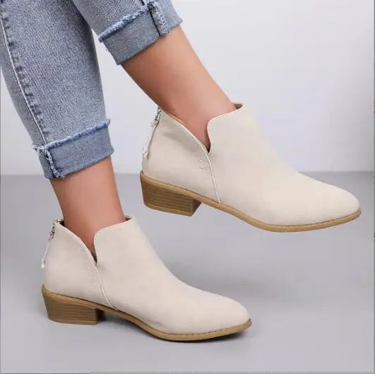 Womens Suede Ankle Boots with Low Heel Comfortable Fit