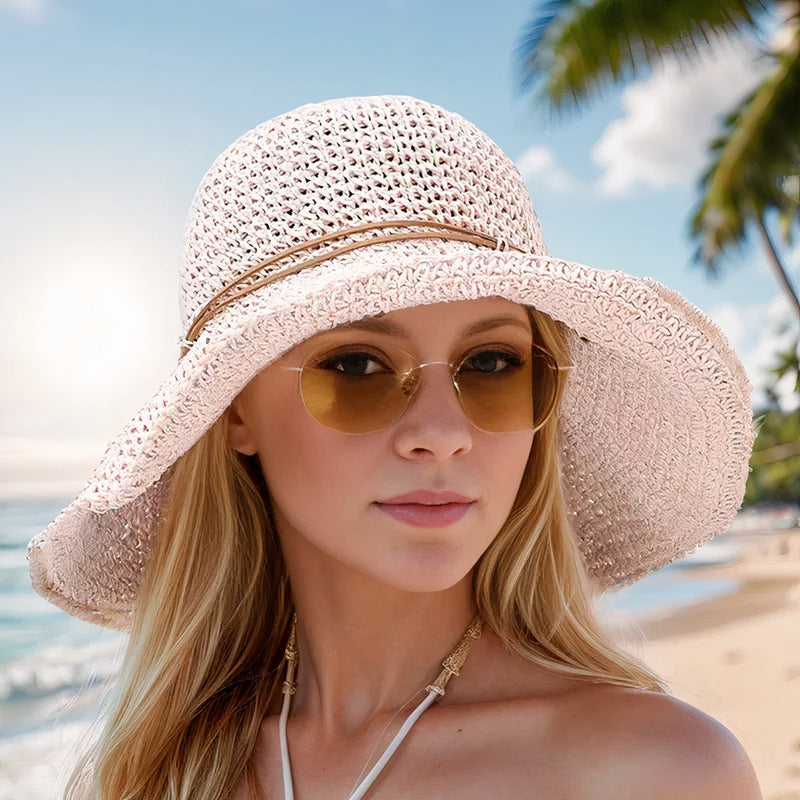 Womens Fedora Sun Hat Foldable Wide Brim