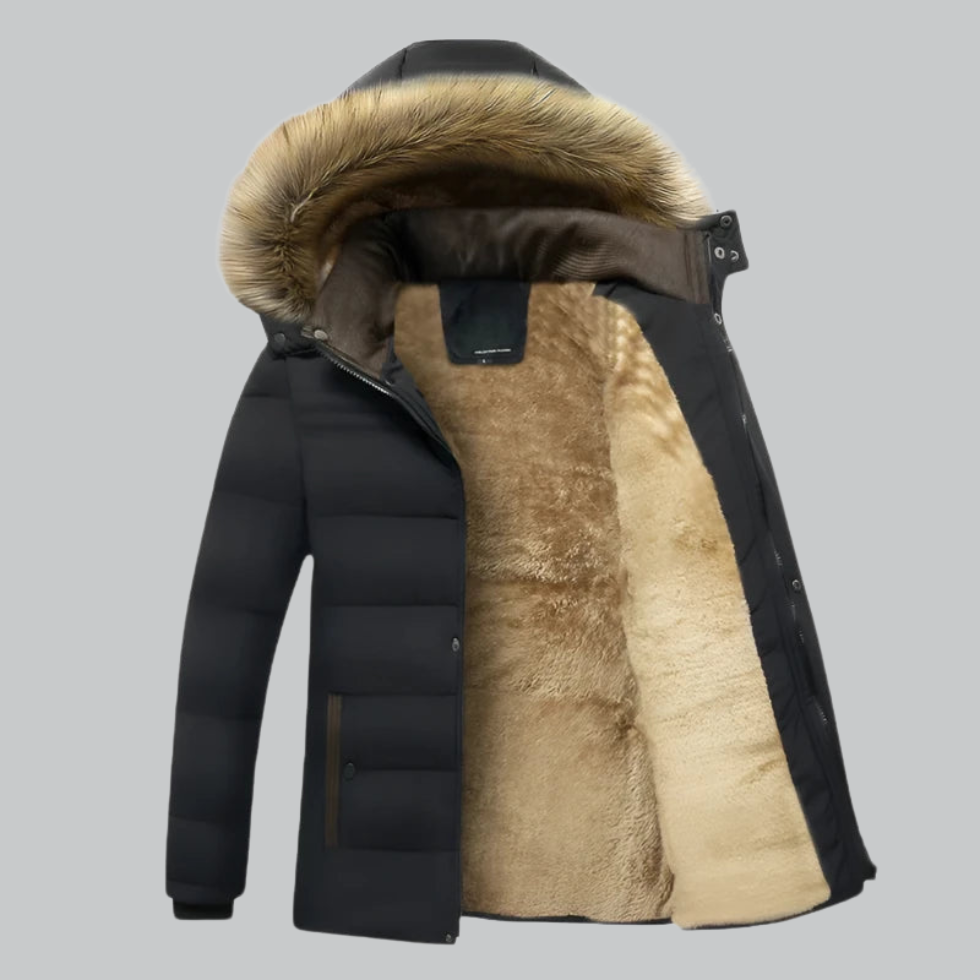 Mens Insulated Parka with Fur-Lined Hood - BritishMode