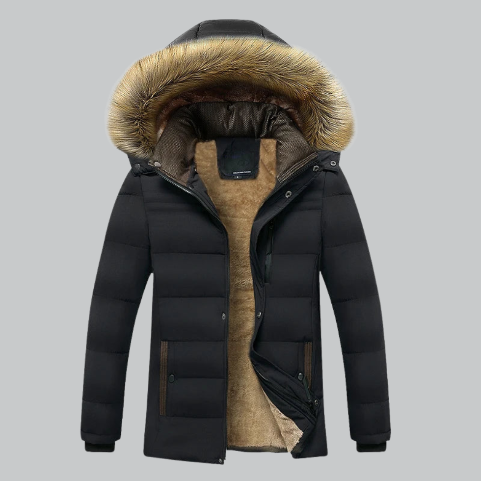 Mens Insulated Parka with Fur-Lined Hood