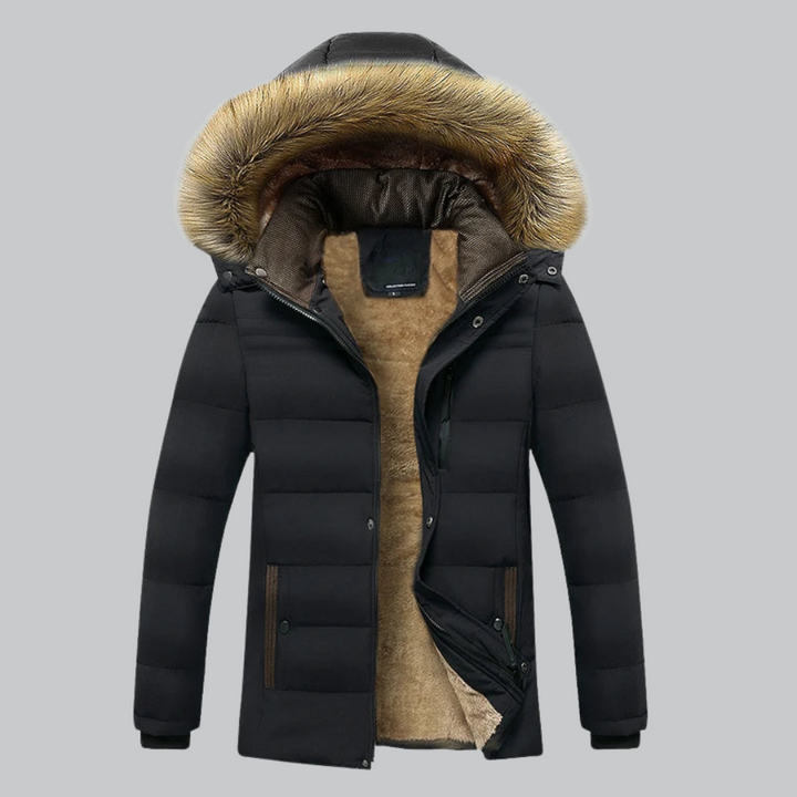 Mens Insulated Parka with Fur-Lined Hood
