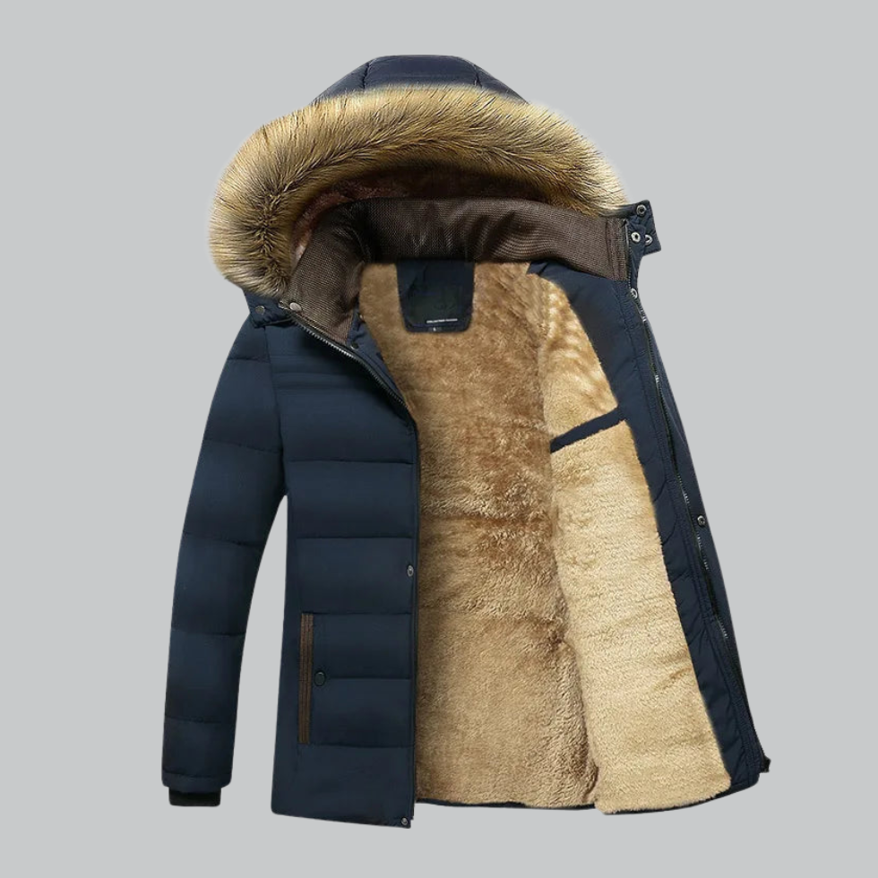 Mens Insulated Parka with Fur-Lined Hood