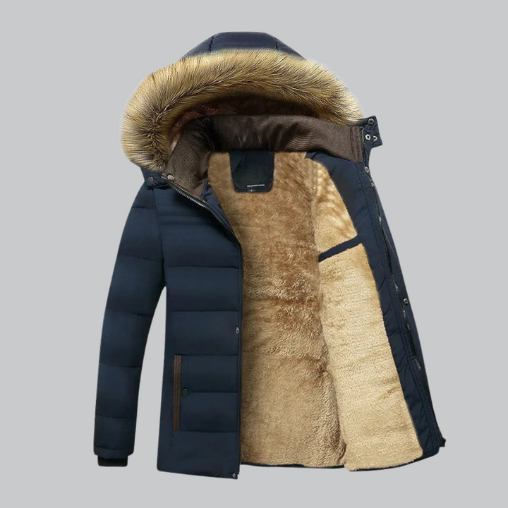 Mens Insulated Parka with Fur-Lined Hood